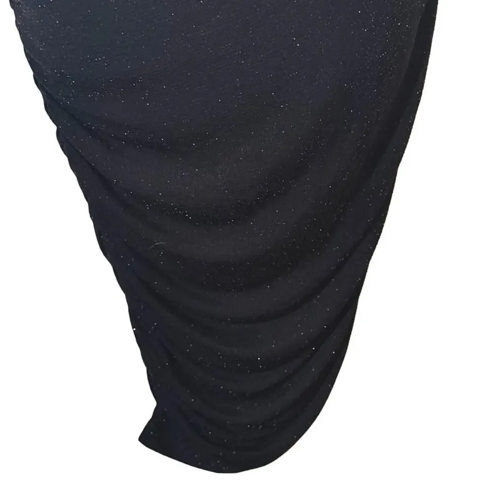 BP Little Black Dress Bodycon Mini Slip Dress Cut Out Waist Stretch Glitter sz L